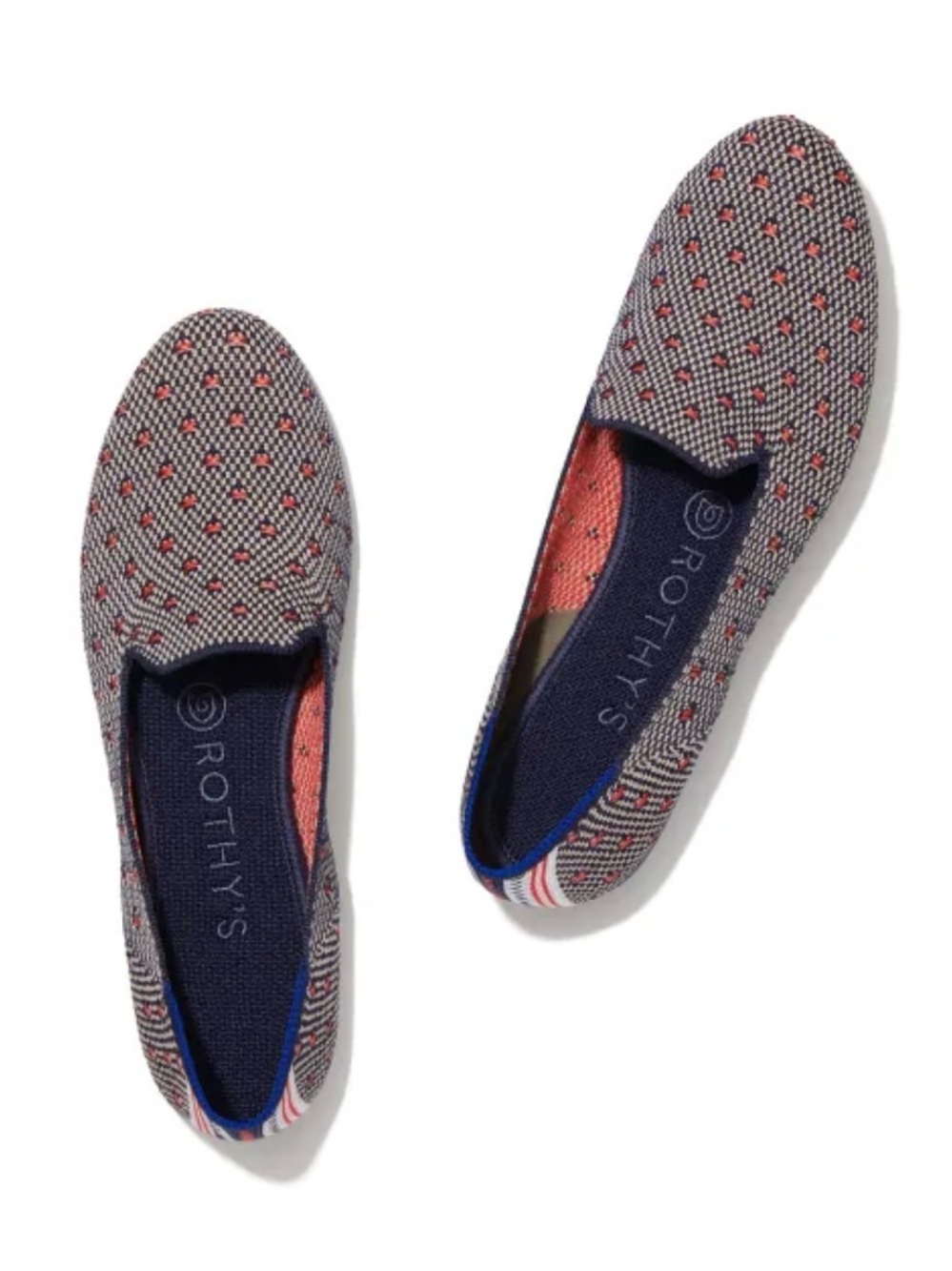 Rothy's Navy with Red Dot Knit Slip-On Loafers